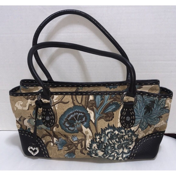 Brighton Handbags - Brighton Collection China Made Floral Carpet Bag w Leather Corners & Charm